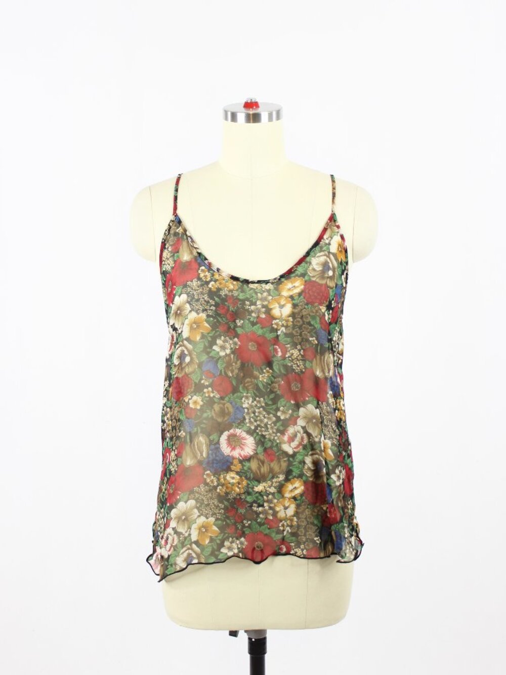 Vintage SPENCER Dark Antique Floral Print Chiffon Camisole Tank Top, Size M